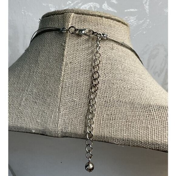 Black and Silver Beaded Invisible Floating Layered Bib Necklace - Picture 5 of 5